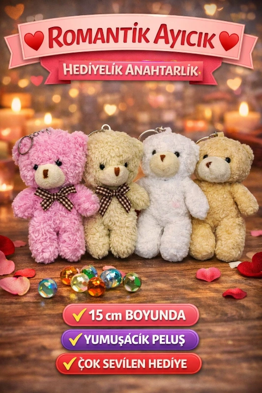 15CM PELUŞ AYICIK ANAHTARLIK ÇANTA SÜSÜ / 12Lİ PAKET